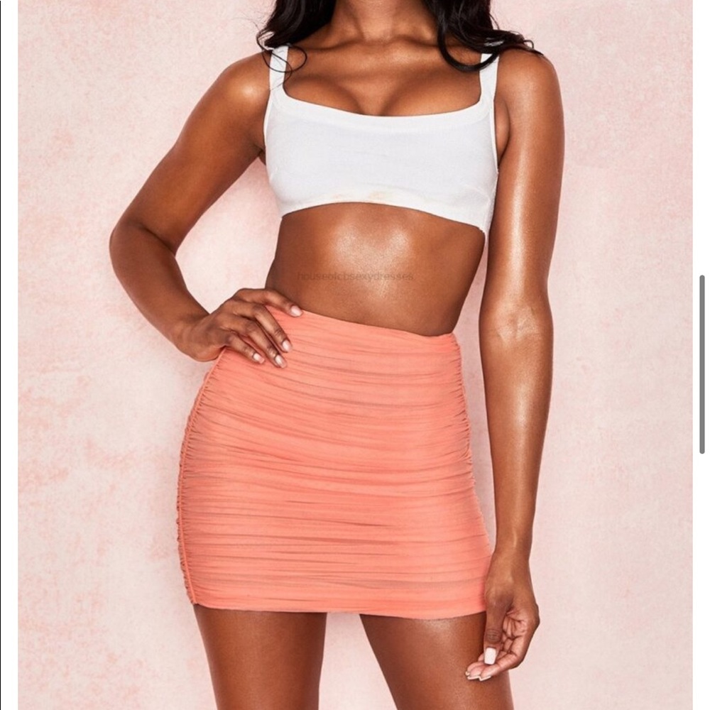 Aubrey Peach Gathered Mini Skirt Medium